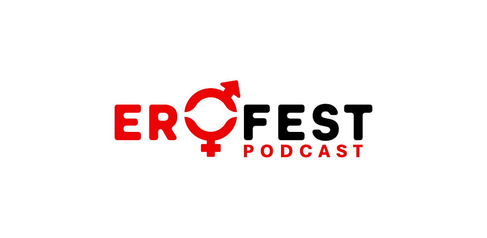 Red and black EroFest Podcast logo on a white background