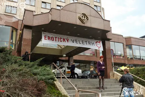 The entrance to the Hotel Diplomat with the Erotic Fair banner, 2015 edition