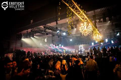 The evening mood of the hall, chandeliers hanging above the crowd, 2025 edition