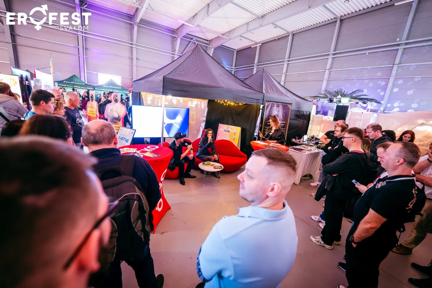 Visitors watching a talk in the fair's education zone